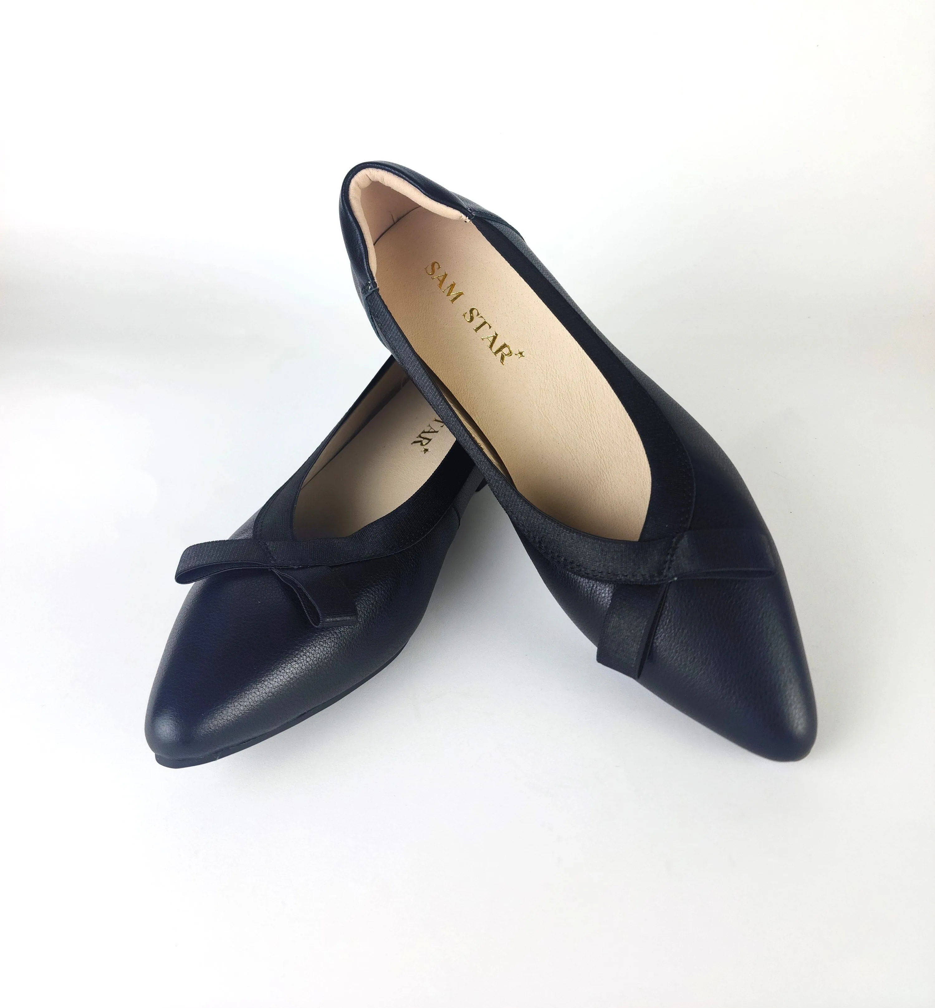 SS24006  Pointy Leather pumps with bow and extra cushion( new arrival )