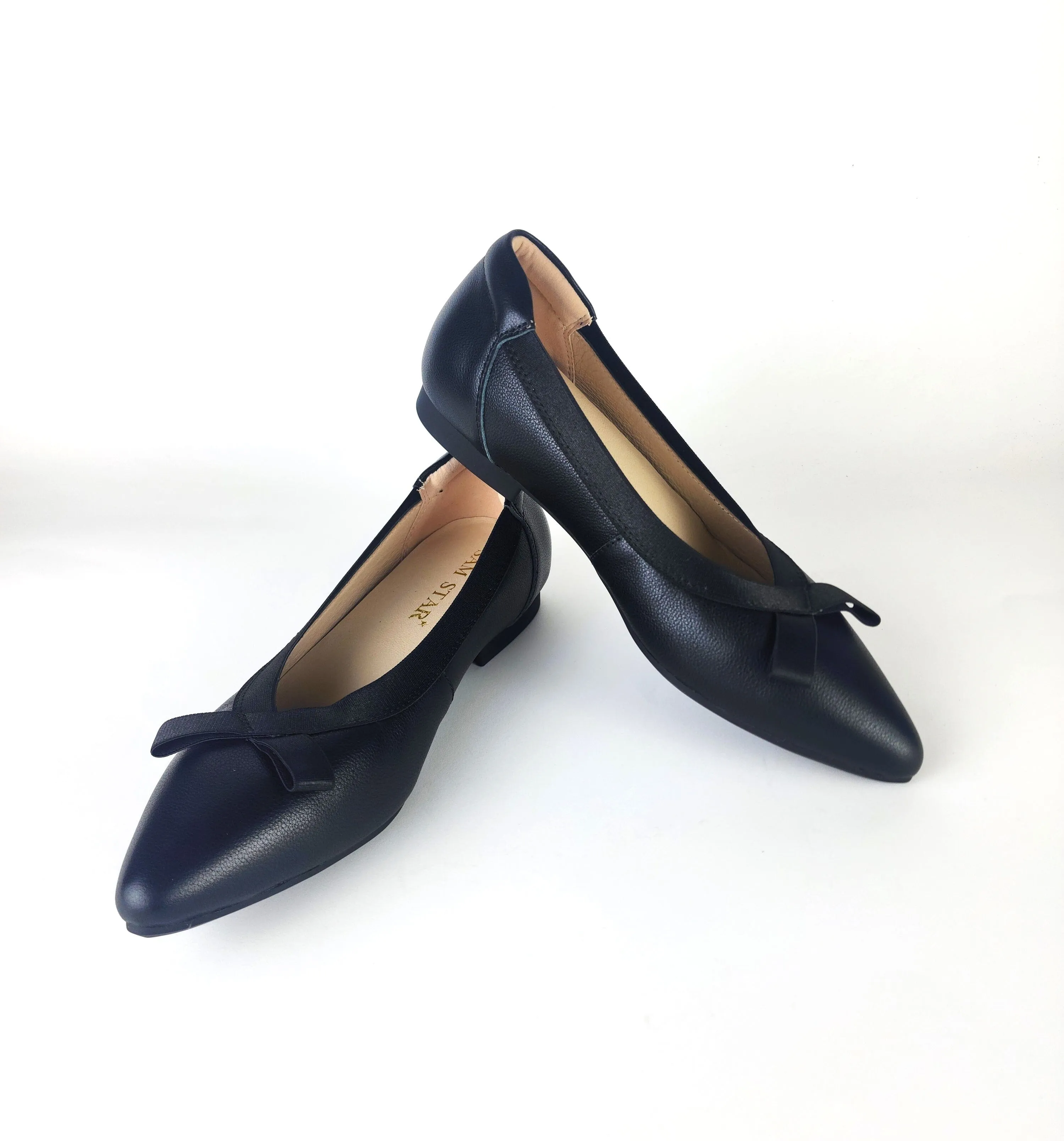 SS24006  Pointy Leather pumps with bow and extra cushion( new arrival )
