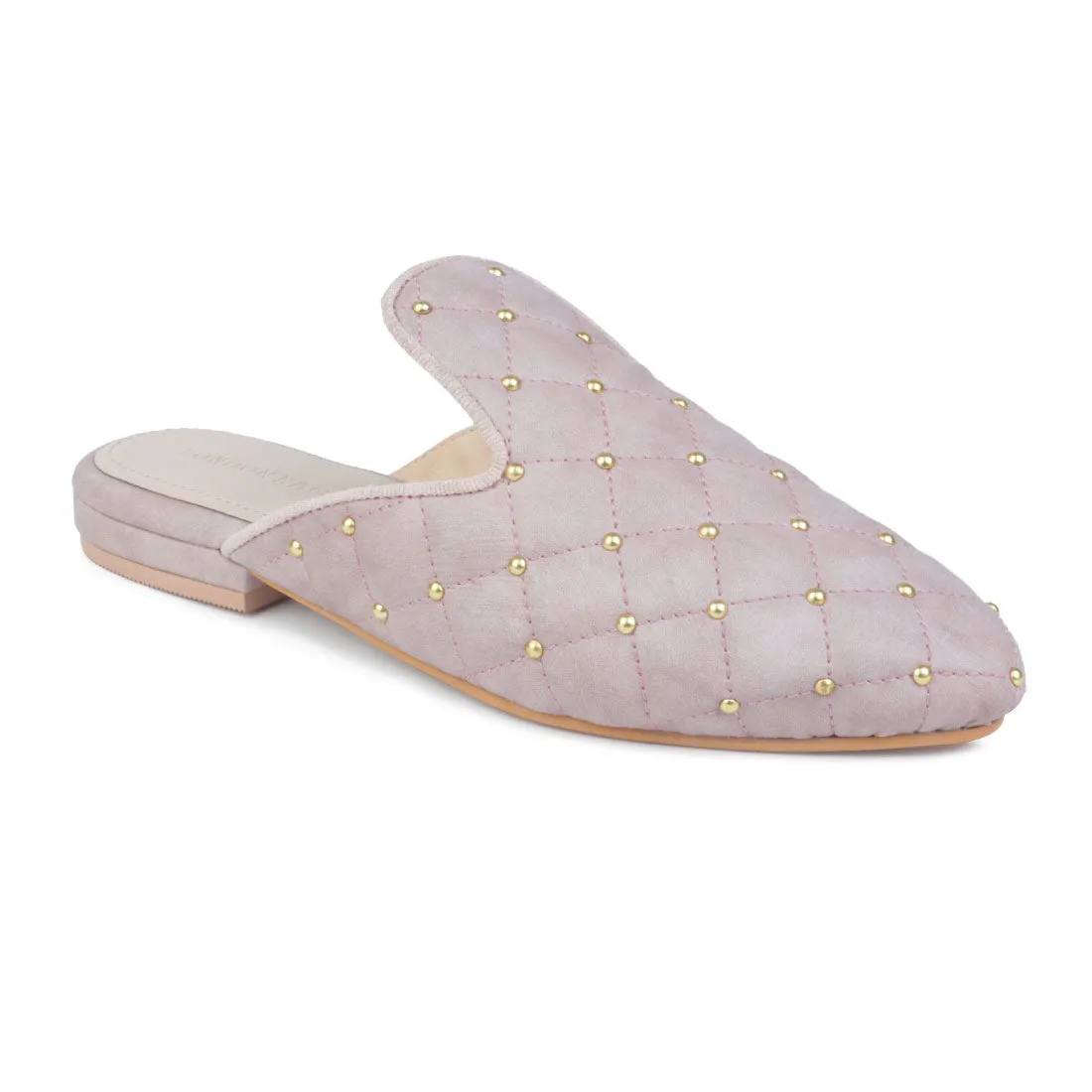 Studded and Quilted Peach Mule