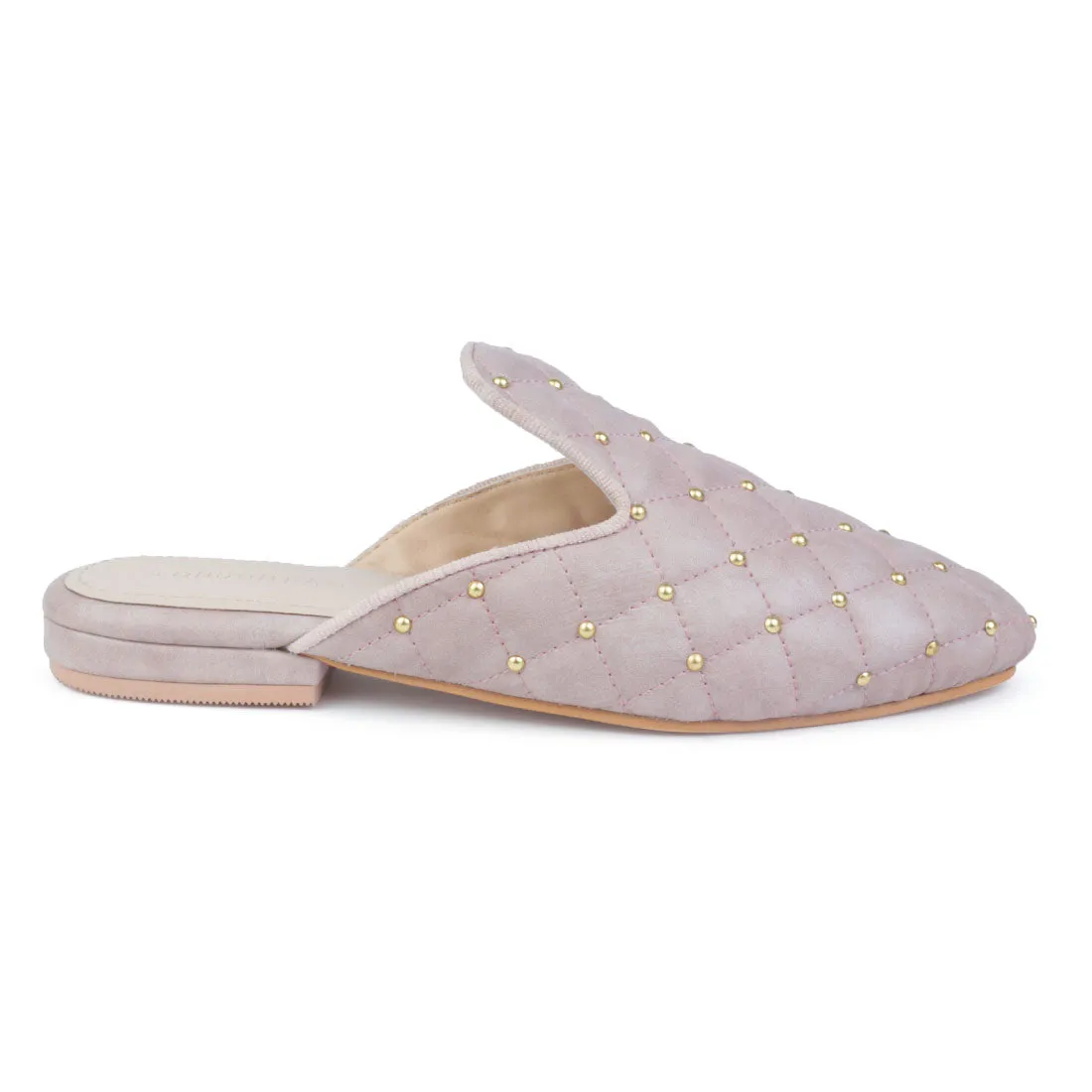Studded and Quilted Peach Mule