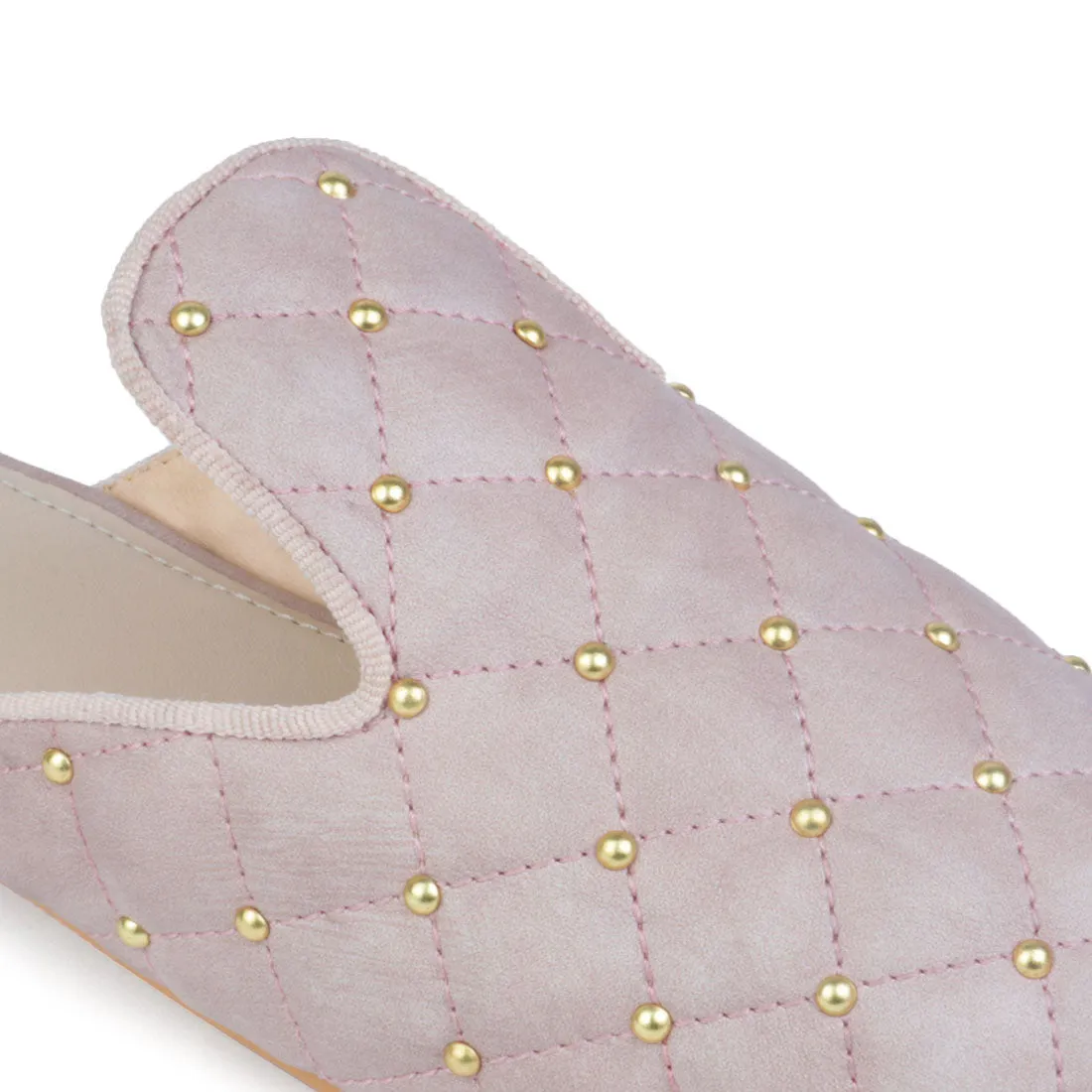 Studded and Quilted Peach Mule