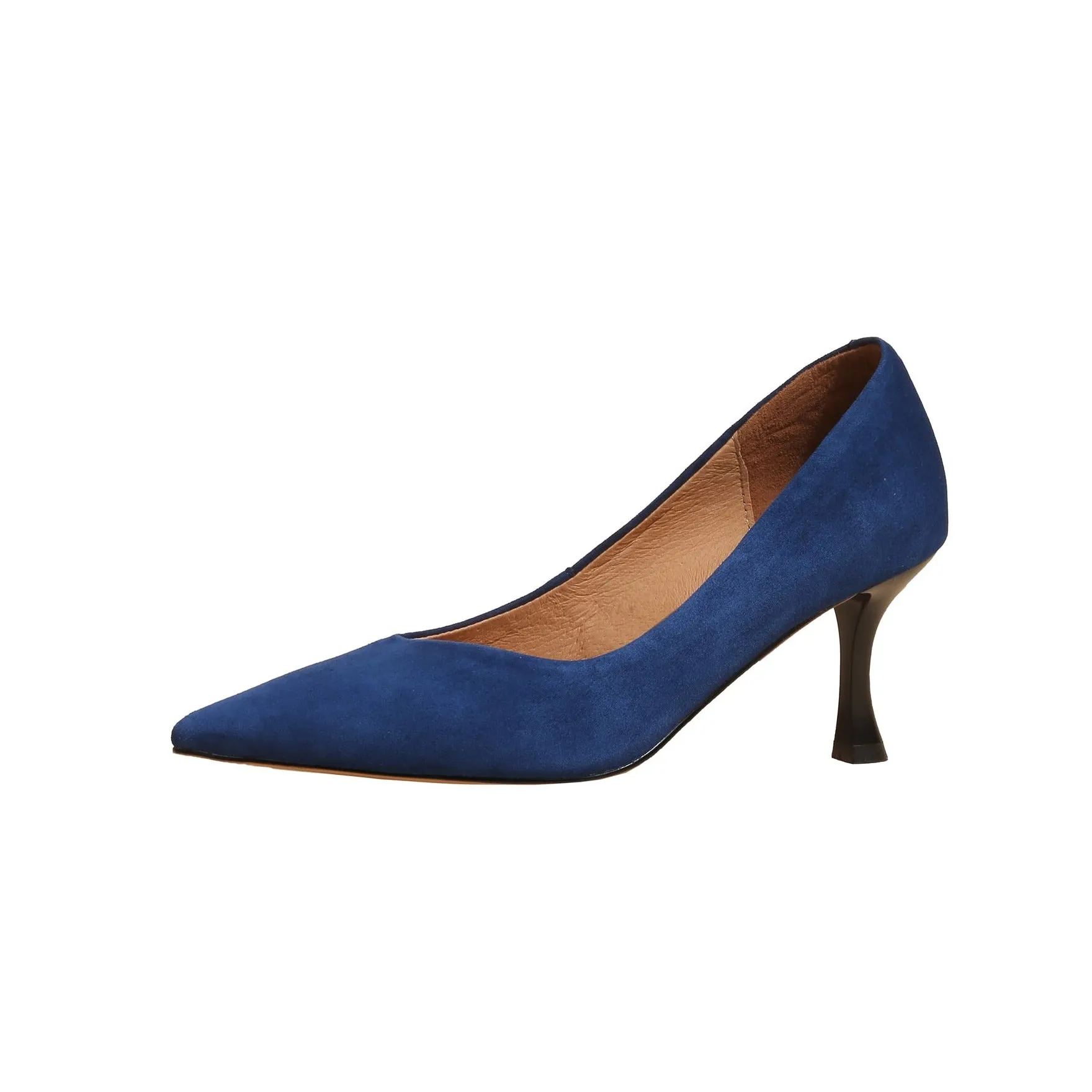 TinaCus Handmade Suede Leather Women's Clear Pointed Toe Mid Heel Slip On Loafer Pumps