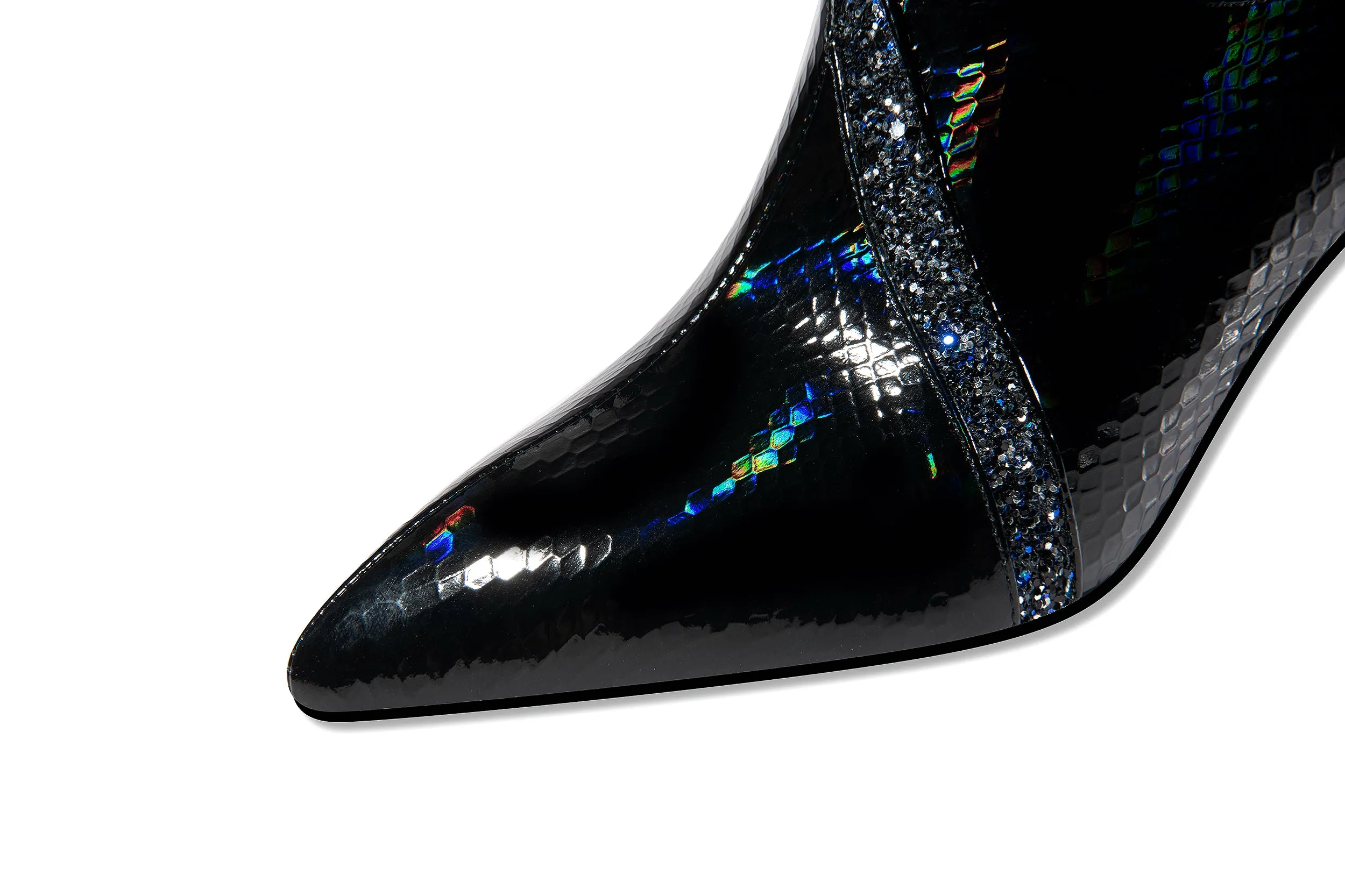 TinaCus Handmade Women's Glossy Patent Leather Slip On Side Zipper Pointed Toe Low Spool Heel Pumps Shoes