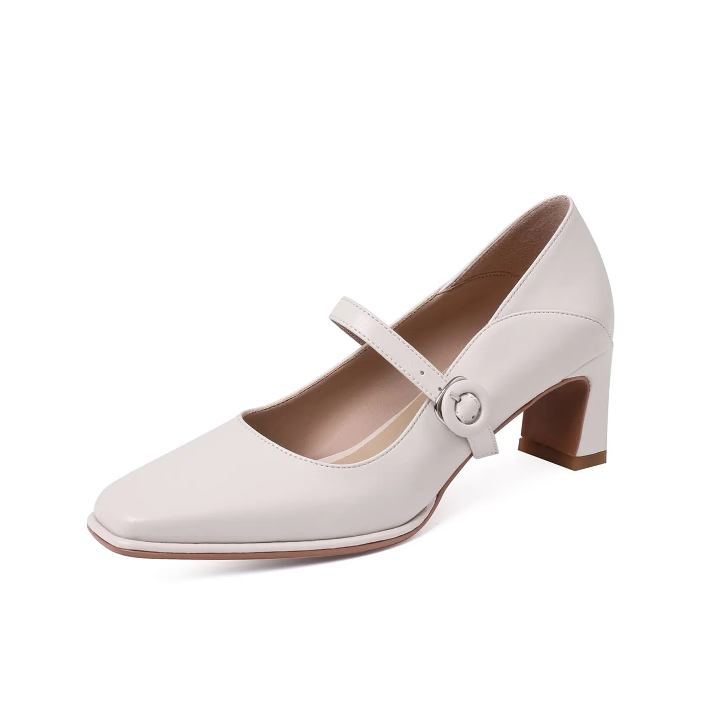TinaCus Women's Genuine Leather Handmade Classic Square Toe Mid Heel Buckle Closure Mary Jane Pumps