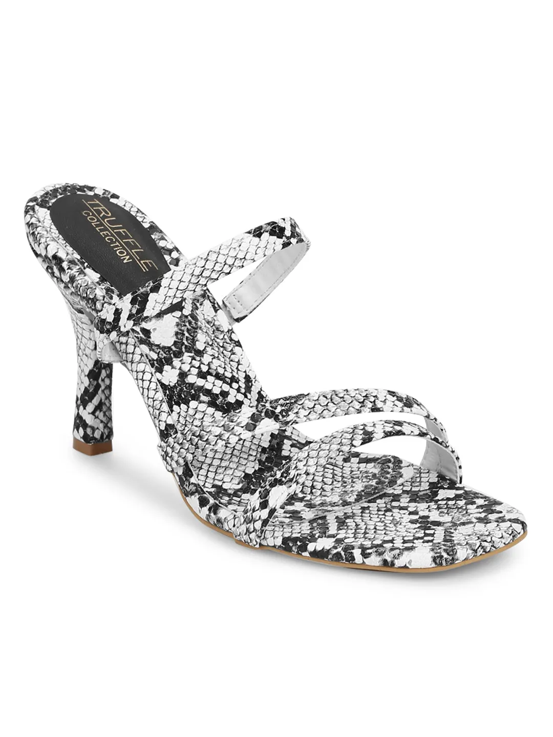 White PU Snake Pattern Strappy Stilettos