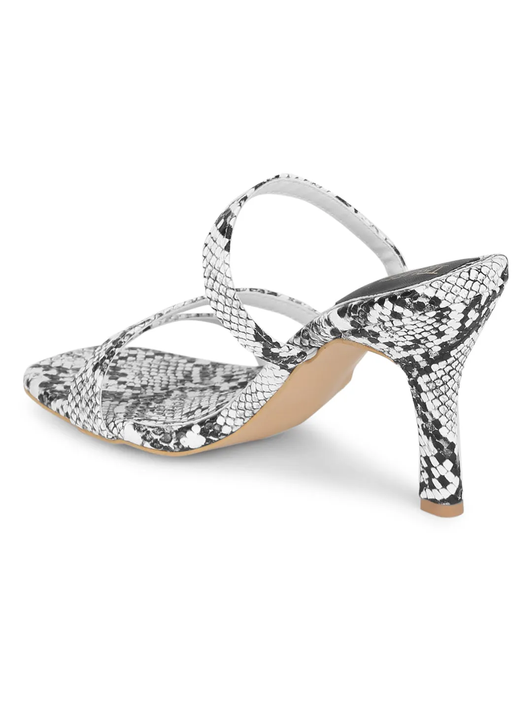 White PU Snake Pattern Strappy Stilettos