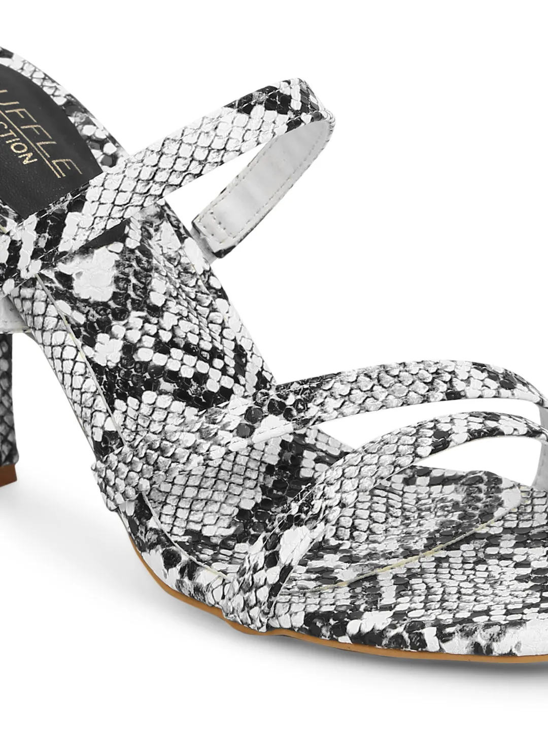 White PU Snake Pattern Strappy Stilettos