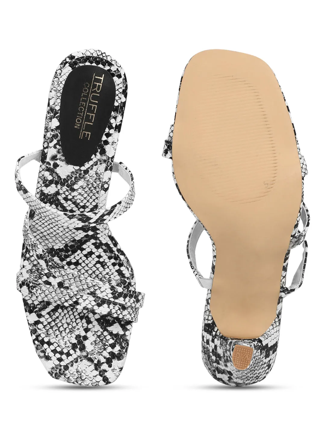 White PU Snake Pattern Strappy Stilettos