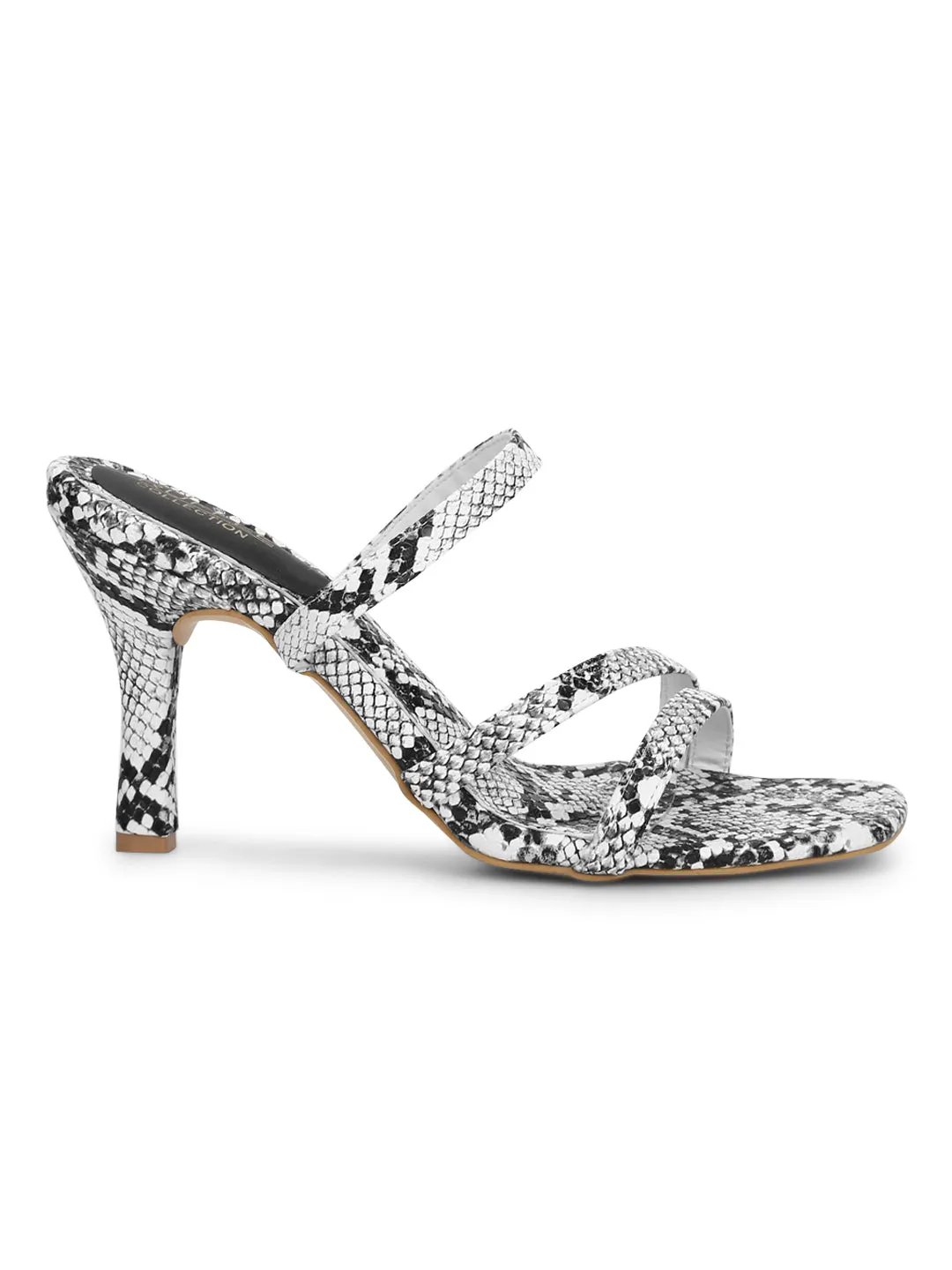White PU Snake Pattern Strappy Stilettos