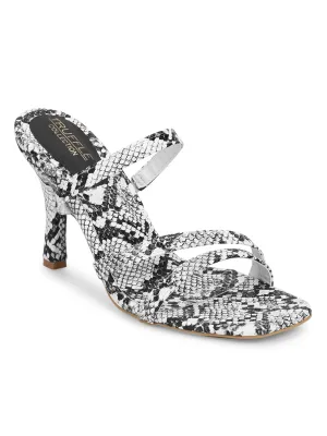 White PU Snake Pattern Strappy Stilettos